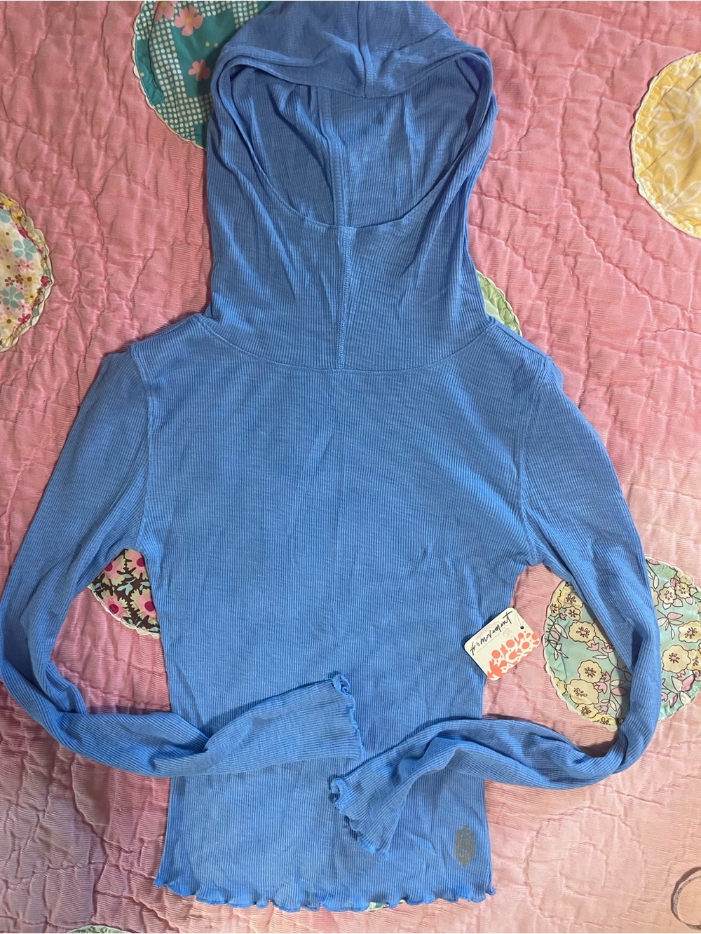 Free People Periwinkle Ribbed Hooded Long Sleeve Top